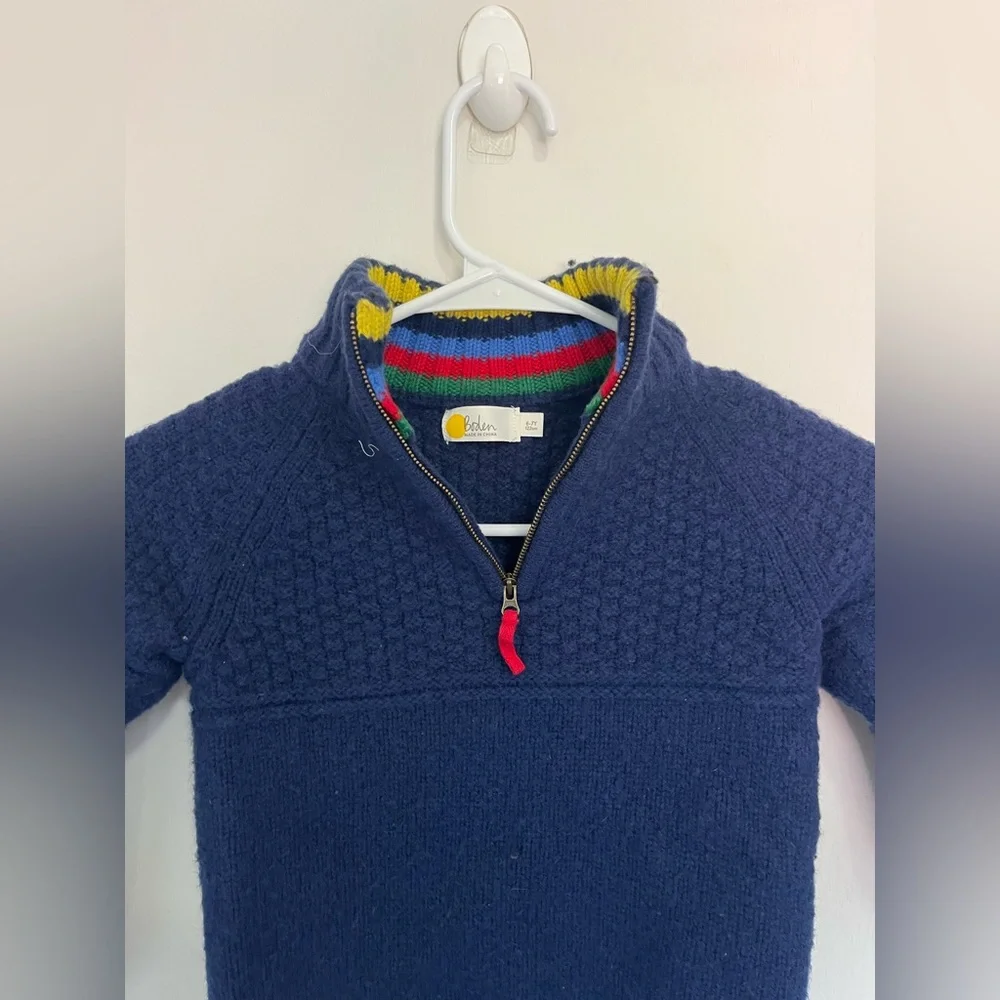 EXCELLENT USED CONDITION Boys Blue Wool Blend BODEN 1/4 Zip Sweater Size‎ 6-7Y